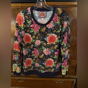 Johnny Was Floral Print Sweatshirt Size Small
